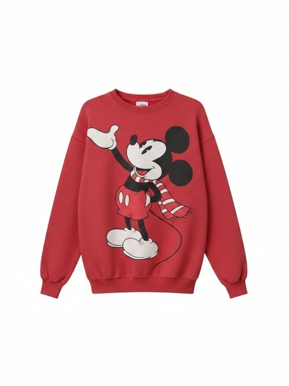 Disney Mickey Mouse Red Holiday Scarf Crewneck Sweatshirt Small S